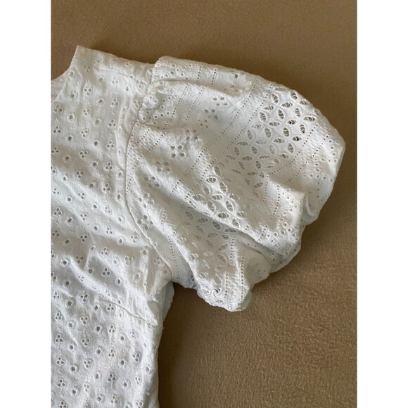 FREE PEOPLE Apricot Rose Eyelet Mini Dress with Puff Sleeve, White, XS $138 NWT - Picture 4 of 12